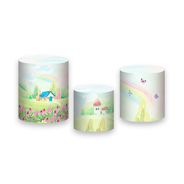 Trio De Capas De Cilindro - Jardim Cute com Arco-íris 007