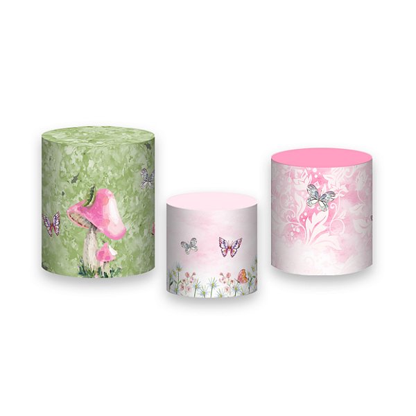 Trio De Capas De Cilindro - Jardim Verde e Rosa Aquarela 011