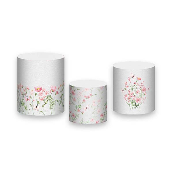 Trio De Capas De Cilindro - Jardim Floral com Borboletas 021