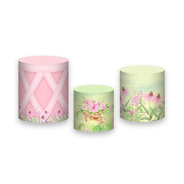 Trio De Capas De Cilindro - Jardim Florido Rosa 022