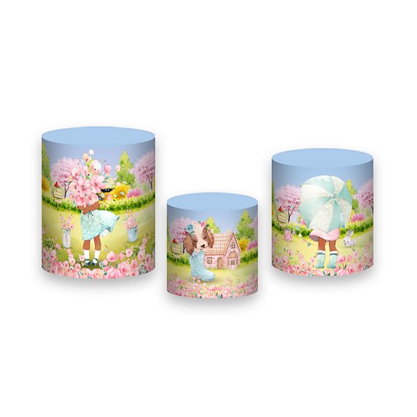 Trio De Capas De Cilindro - Jardim de Bonecas Floral 032