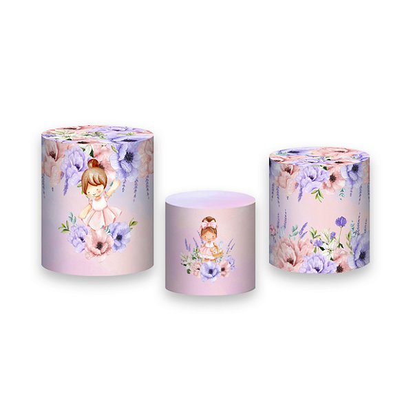Trio De Capas De Cilindro - Menina Jardim Florido Lilás 039