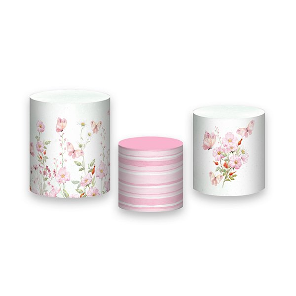 Trio De Capas De Cilindro - Jardim Verde e Rosa Pastel 040