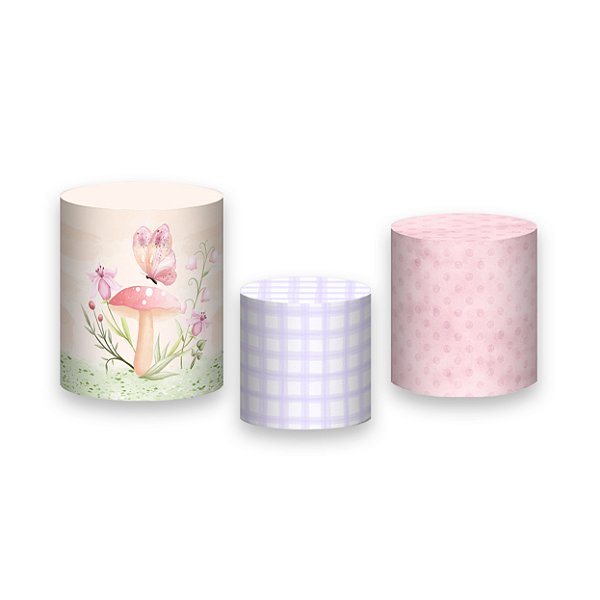 Trio De Capas De Cilindro - Jardim de Cogumelos Rosa 041