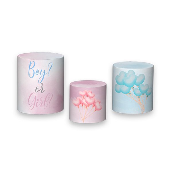 Trio De Capas De Cilindro - Revelação Boy or Girl Azul e Rosa 005