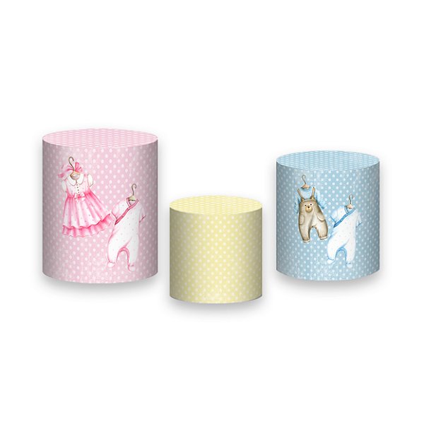 Trio De Capas De Cilindro - Chá Revelação Roupinhas Azul e Rosa 016