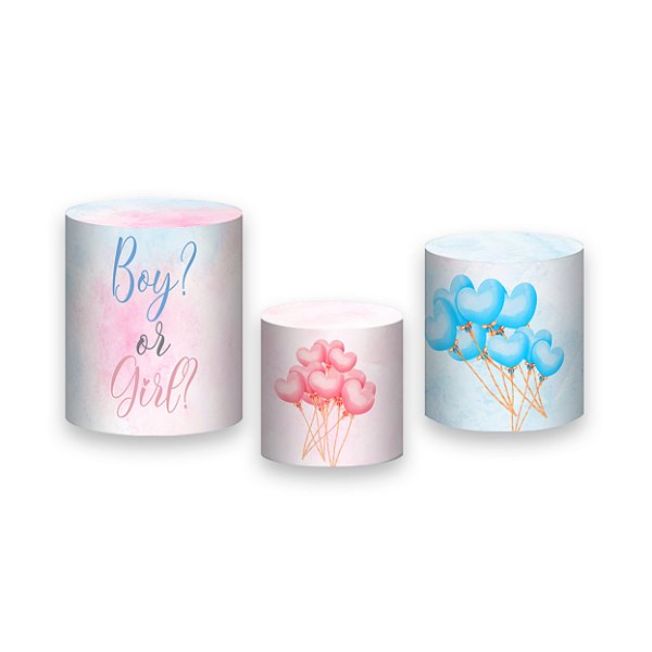 Trio De Capas De Cilindro - Chá Revelação Bações Azul e Rosa Aquarela 030