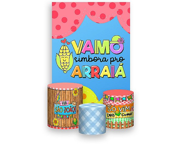 Painel De Festa Vertical 1,50 x 2,20 + Trio De Capas Cilindro - Vamo Simbora Pro Arraiá 018
