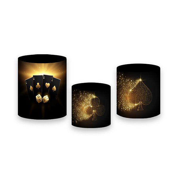 Trio De Capas De Cilindro - Cassino Baralho Preto e Dourado 002