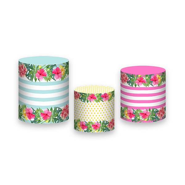 Trio De Capas De Cilindro - Tropical Listras e Flores 001