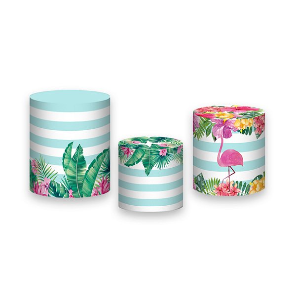 Trio De Capas De Cilindro - Flamingo e Folhas Tropicais 004