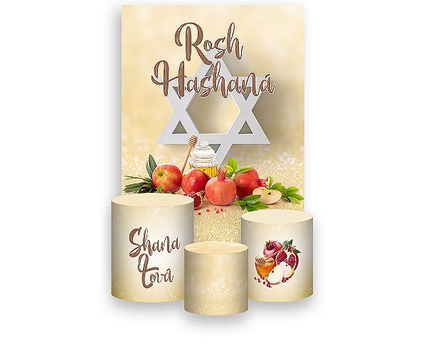 Painel De Festa Vertical 1,50 x 2,20 + Trio De Capas Cilindro - Ano Novo Judaico Rosh Hashaná 014