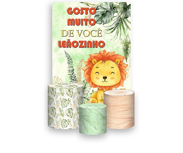 Painel De Festa Vertical 1,50 x 2,20 + Trio De Capas Cilindro - Gosto Tanto De Você Leãozinho 010