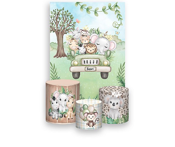 Painel De Festa Vertical 1,50 x 2,20 + Trio De Capas Cilindro - Safari Aventura na Selva 066