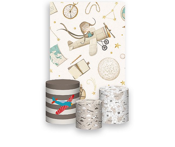 Painel De Festa Vertical 1,50 x 2,20 + Trio De Capas Cilindro - Aviador Clipart 010