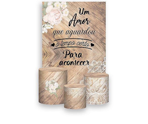 Painel De Festa Vertical 1,50 x 2,20 + Trio De Capas Cilindro - Noivado Um Amor 009