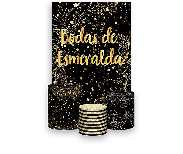 Painel De Festa Vertical 1,50 x 2,20 + Trio De Capas Cilindro - Efeito Brilhos Bodas de Esmeralda 020