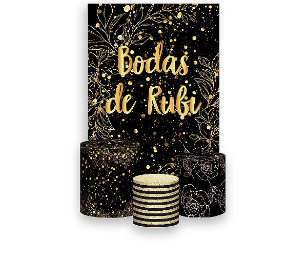 Painel De Festa Vertical 1,50 x 2,20 + Trio De Capas Cilindro - Efeito Brilhos Bodas de Rubi 024