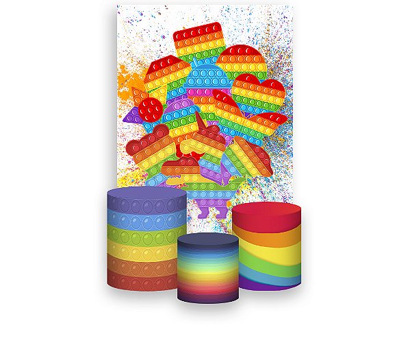 Painel De Festa Vertical 1,50 x 2,20 + Trio De Capas Cilindro - Brinquedo Pop It Vários 002