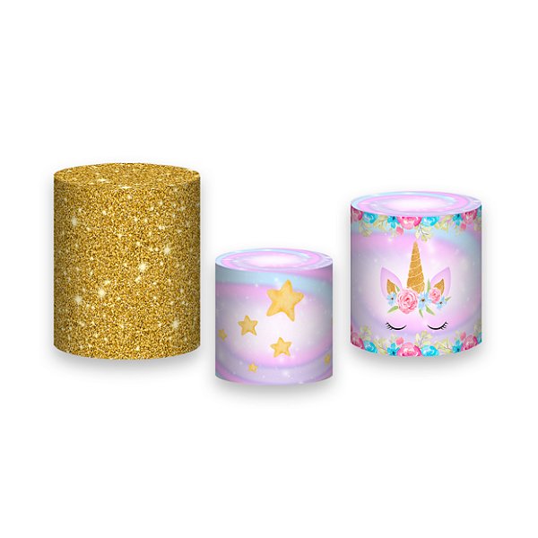 Trio De Capas De Cilindro - Unicórnio Lilás e Dourado 002