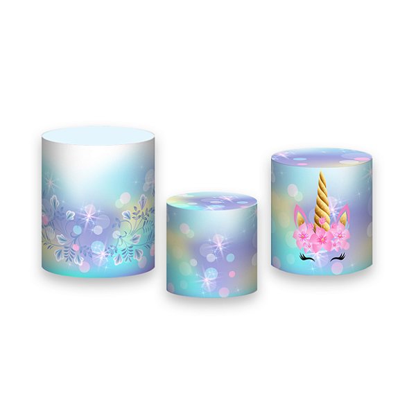 Trio De Capas De Cilindro - Unicórnio Cute Azul 007