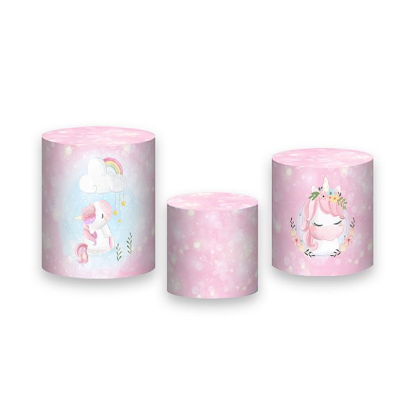 Trio De Capas De Cilindro - Unicórnio Rosa Aquarela 014