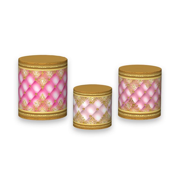 Trio De Capas De Cilindro - Bonecas Capitonê Rosa e Dourado 005