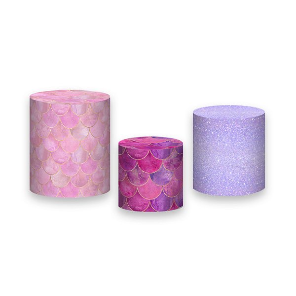 Trio De Capas De Cilindro - Cauda Sereia Pink Efeito Glitter 004