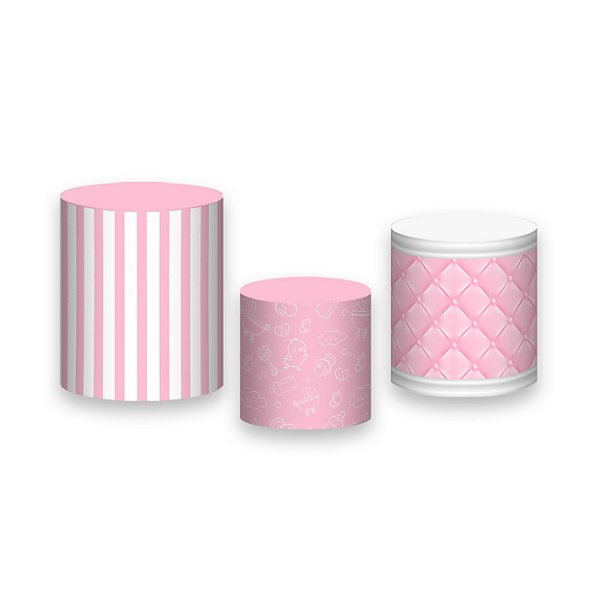 Trio De Capas De Cilindro - Chá de Bebê Rosa Simples 010