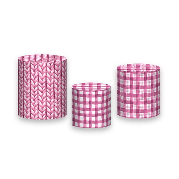 Trio De Capas De Cilindro - Chá de Bebê Xadrez Pink 020