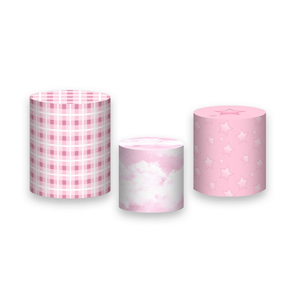 Trio De Capas De Cilindro - Chá de Bebê Rosa Aquarela 027