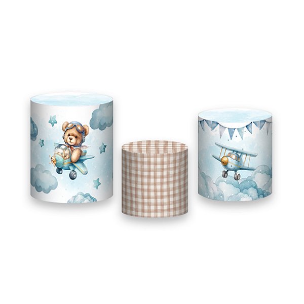 Trio De Capas De Cilindro - Chá de Bebê Ursinho Aviador 049