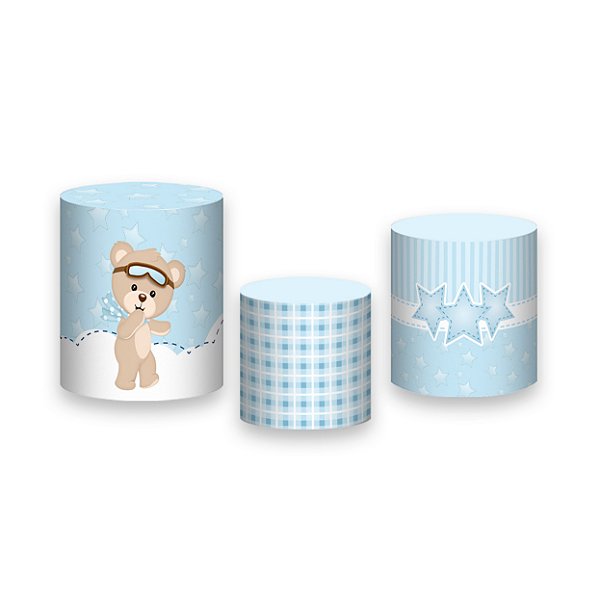 Trio De Capas De Cilindro - Chá de Bebê Ursinho Aviador Azul 050