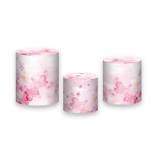 Trio De Capas De Cilindro - Flores Rosas Efeito Marmorizado 011