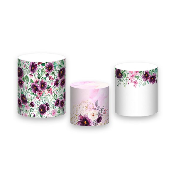 Trio De Capas De Cilindro - Flores Roxas 024