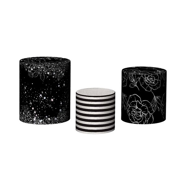 Trio De Capas De Cilindro - Folhagens Efeito Brilho Prateado 026
