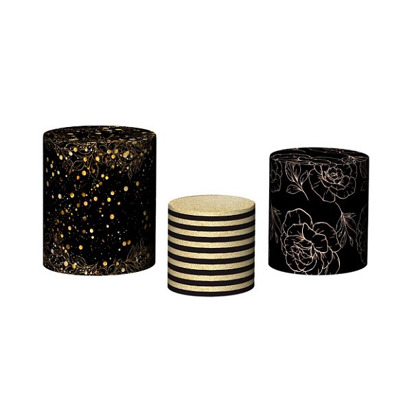 Trio De Capas De Cilindro - Folhagens Efeito Brilho Dourado 028