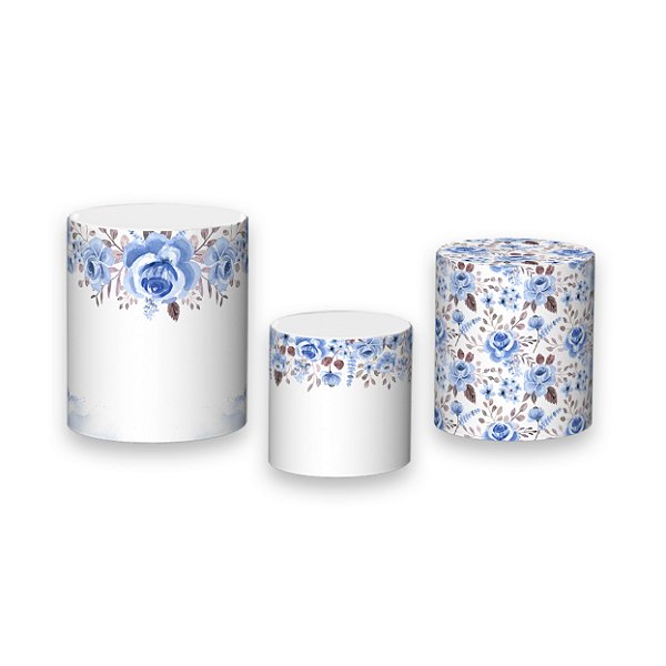 Trio De Capas De Cilindro - Religioso Floral Azul 035