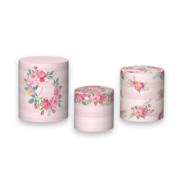 Trio De Capas De Cilindro - De repente Mais Linda Flores Rosas 036