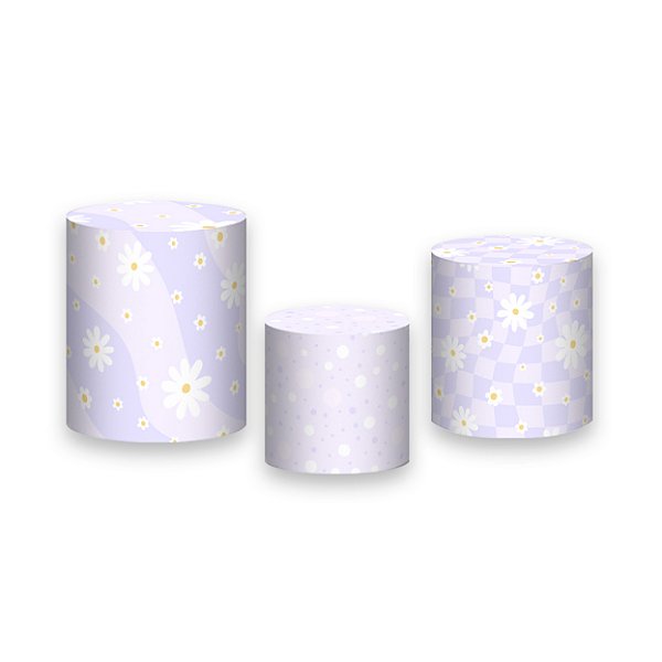 Trio De Capas De Cilindro - Margaridas Fundo Lilás 054