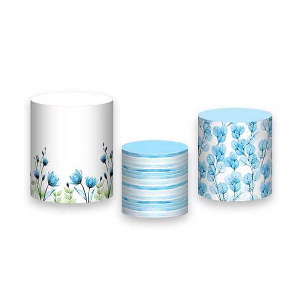 Trio De Capas De Cilindro - Flores Tulipas Azuis 062