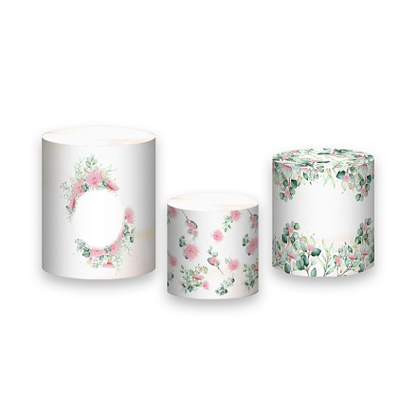 Trio De Capas De Cilindro - Flores e Folhagens Aquarela 081
