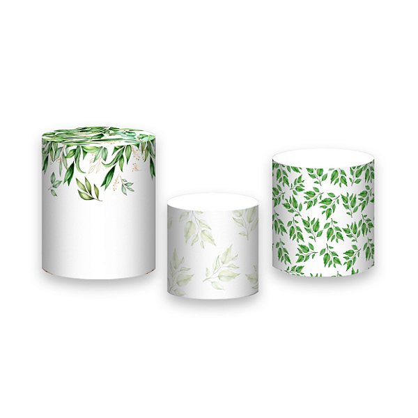 Trio De Capas De Cilindro - Belas Folhagens Verdes 083