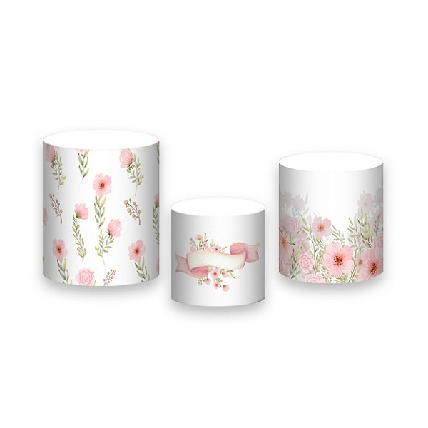 Trio De Capas De Cilindro - Floral Rosa e Verde 085