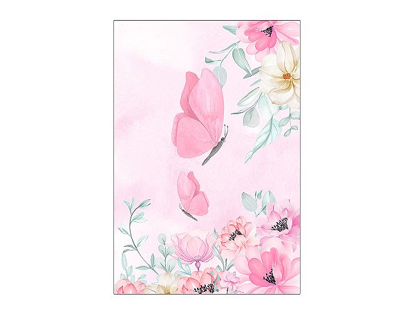 Painel De Festa Vertical 1,50 x 2,20 - Borboleta Rosa no Campo 047