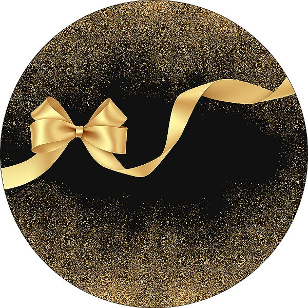 Painel De Festa Redondo 1,50x1,50 - Laço Dourado Efeito Glitter 073