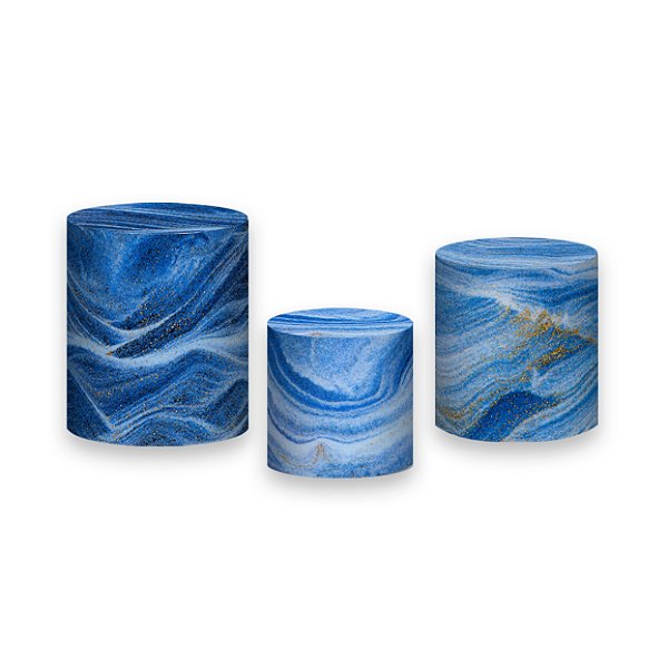 Trio De Capas De Cilindro - Happy Birthday Azul Efeito Glitter 022