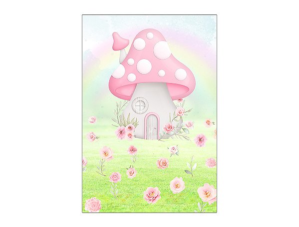 Painel De Festa Vertical 1,50 x 2,20 - Jardim de Cogumelos Cute 064