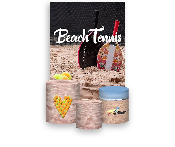 Painel De Festa Vertical 1,50 x 2,20 + Trio De Capas Cilindro - Beach Tennis Raquete na Areia 014