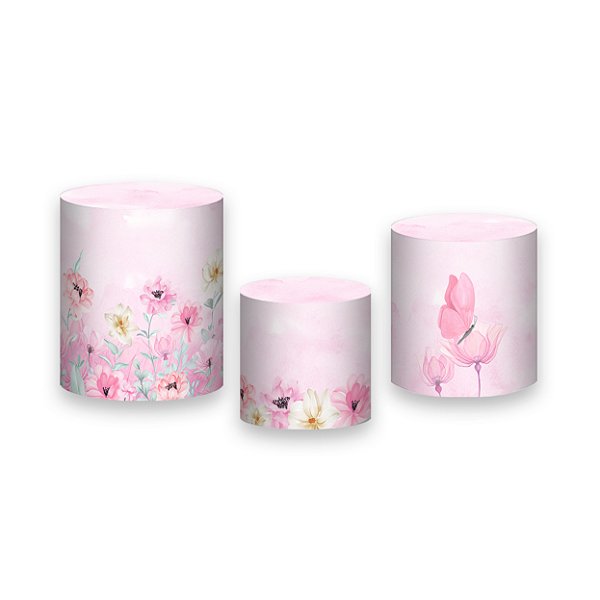 Trio De Capas De Cilindro - Borboleta Rosa no Campo 028